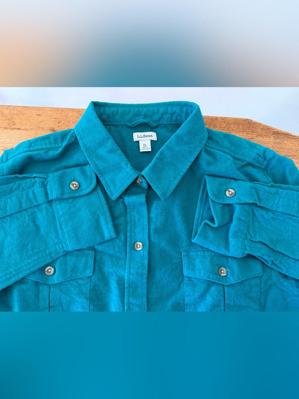 VTG LL Bean Chamois Shirt Button Up Flannel Top Outdoor Granola Teal Women’s XL